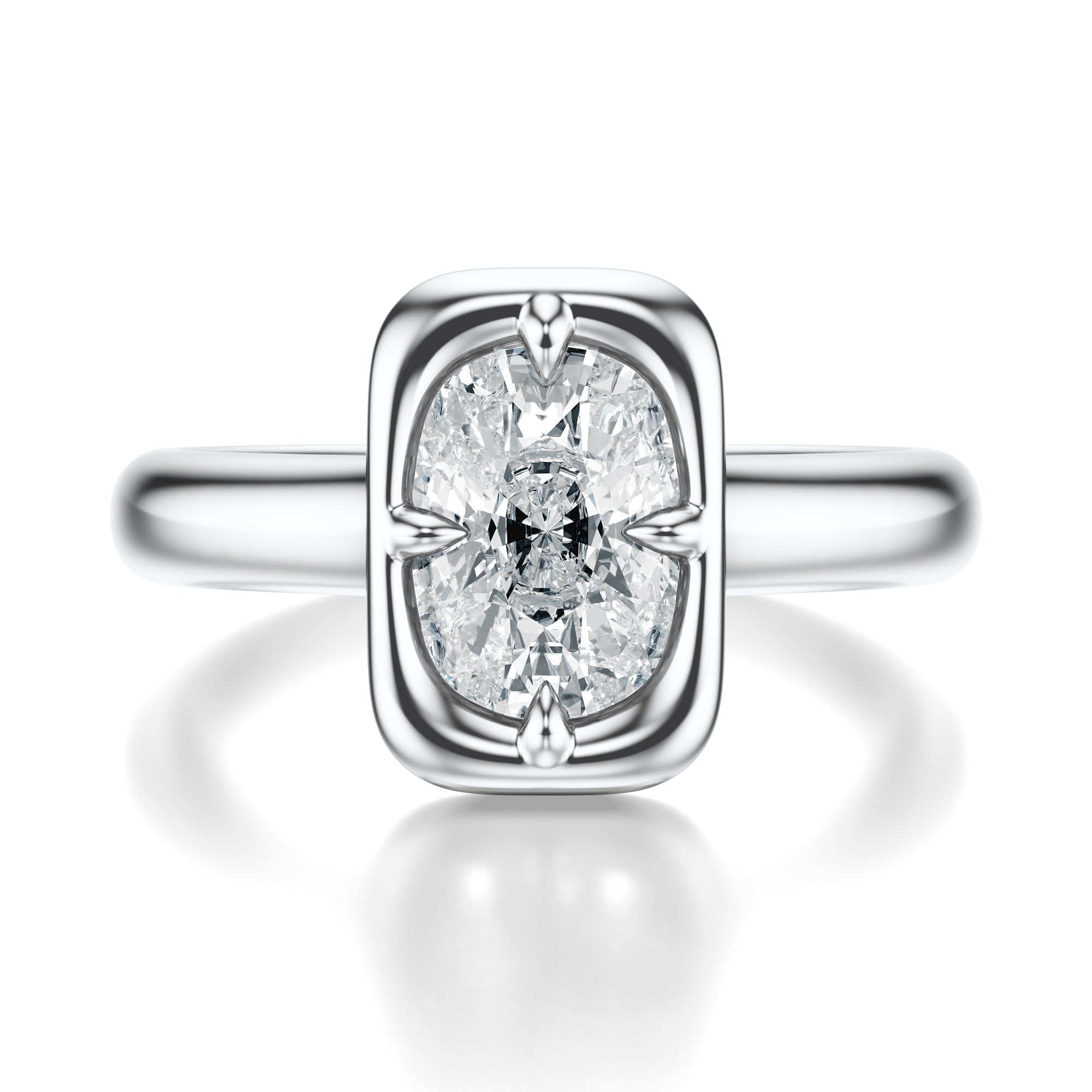 Signature Heirloom Bezel Elongated Cushion Engagement Ring - White Gold Polished Band - Front View
