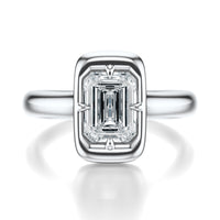 Signature Heirloom Bezel Emerald Engagement Ring - White Gold Polished Band - Front View
