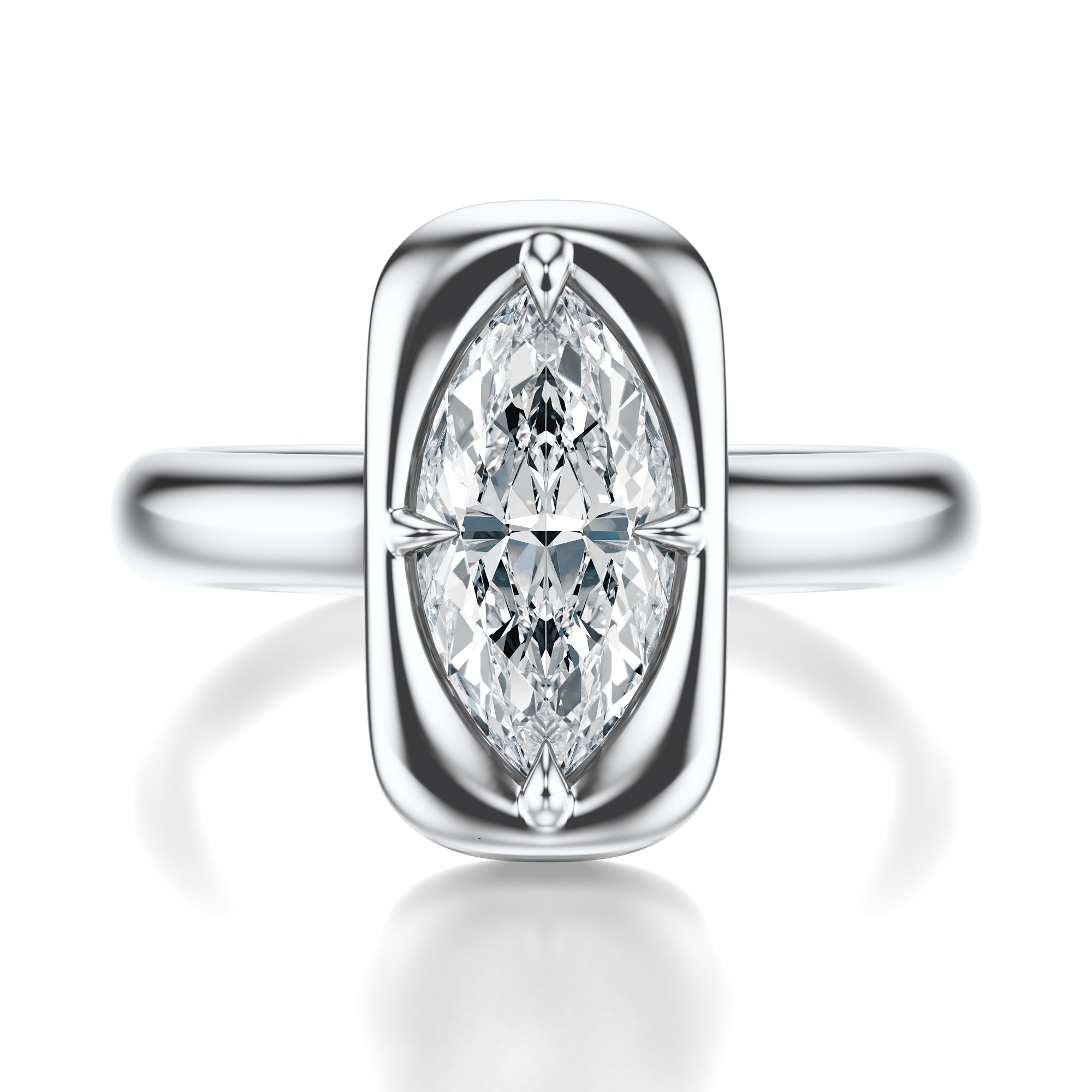 Signature Heirloom Bezel Marquise Engagement Ring - White Gold Polished Band - Front View