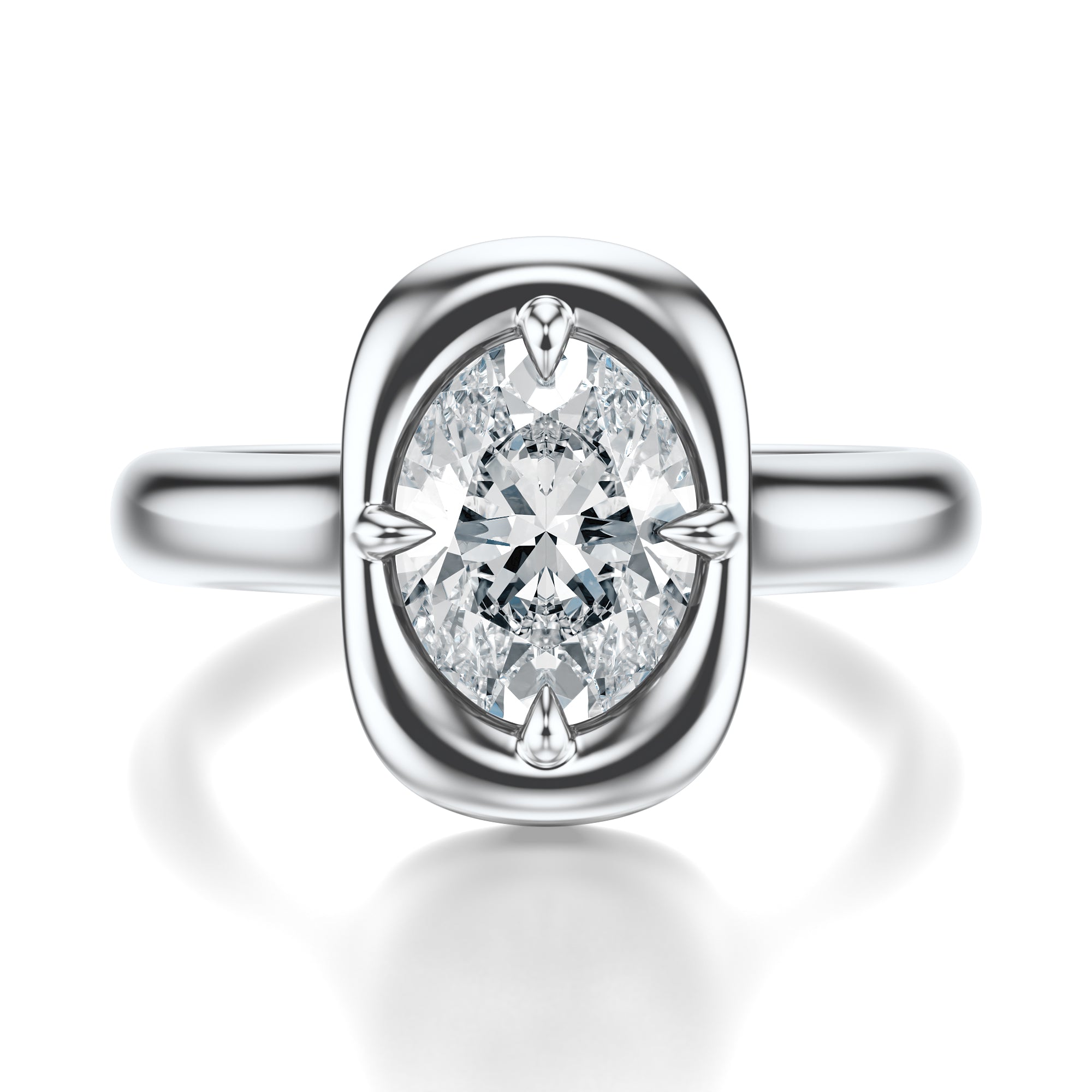 Signature Heirloom Bezel Oval Engagement Ring - White Gold Polished Band - Front View