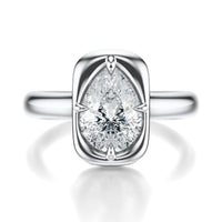 Signature Heirloom Bezel Pear Engagement Ring - White Gold Polished Band - Front View