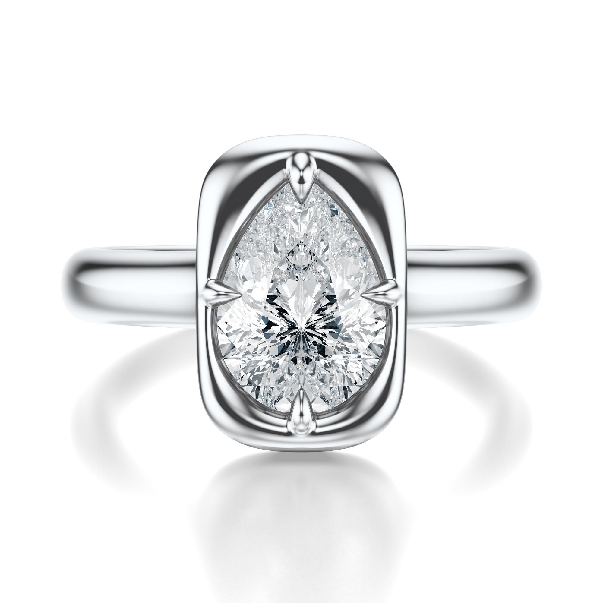 Signature Heirloom Bezel Pear Engagement Ring - White Gold Polished Band - Front View