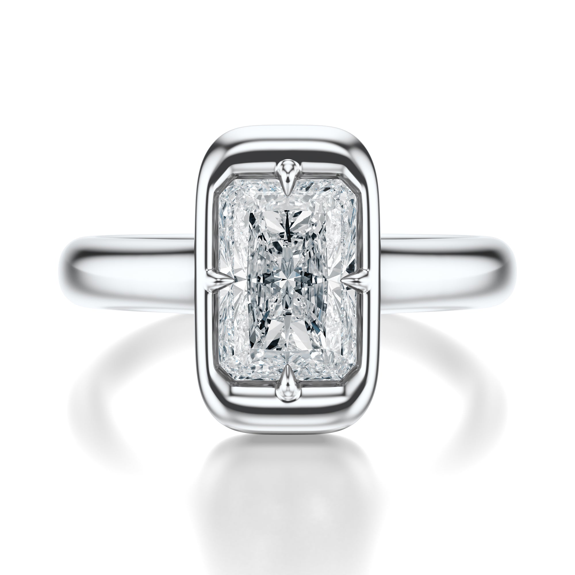 Signature Heirloom Bezel Radiant Engagement Ring - White Gold Polished Band - Front View