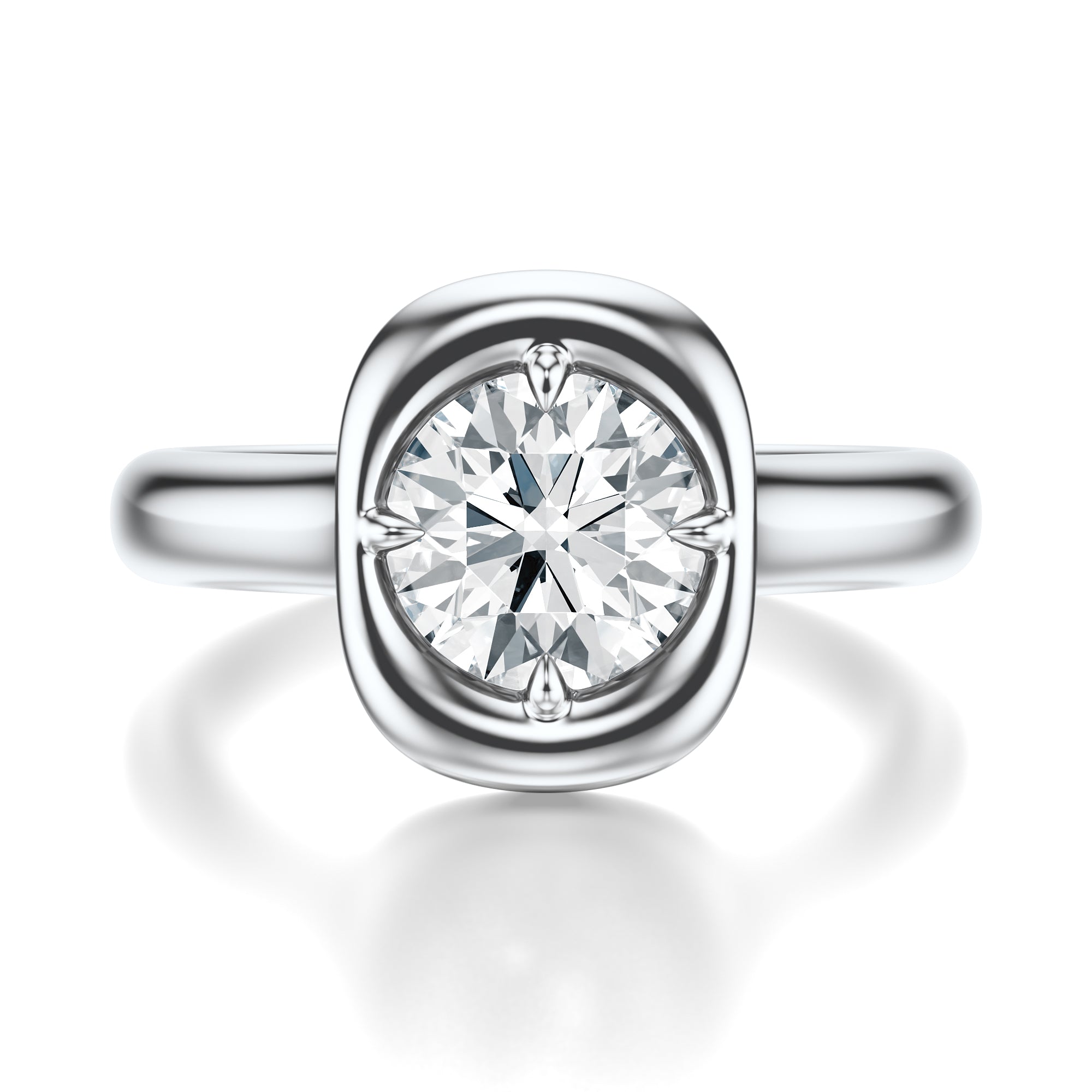 Signature Heirloom Bezel Round Engagement Ring - White Gold Polished Band - Front View