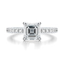 Signature Hidden Halo Asscher Engagement Ring - White Gold Pavé Band - Front View