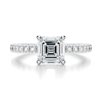 Signature Hidden Halo Asscher Engagement Ring - White Gold Pavé Band - Front View
