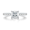 Signature Hidden Halo Cushion Engagement Ring - White Gold Pavé Band - Front View