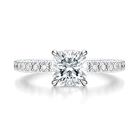 Signature Hidden Halo Cushion Engagement Ring - White Gold Pavé Band - Front View