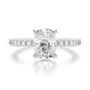 Signature Hidden Halo Elongated Cushion Engagement Ring - White Gold Pavé Band - Front View