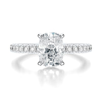 Signature Hidden Halo Elongated Cushion Engagement Ring - White Gold Pavé Band - Front View
