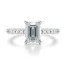 Signature Hidden Halo Emerald Engagement Ring - White Gold Pavé Band - Front View