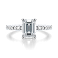 Signature Hidden Halo Emerald Engagement Ring - White Gold Pavé Band - Front View