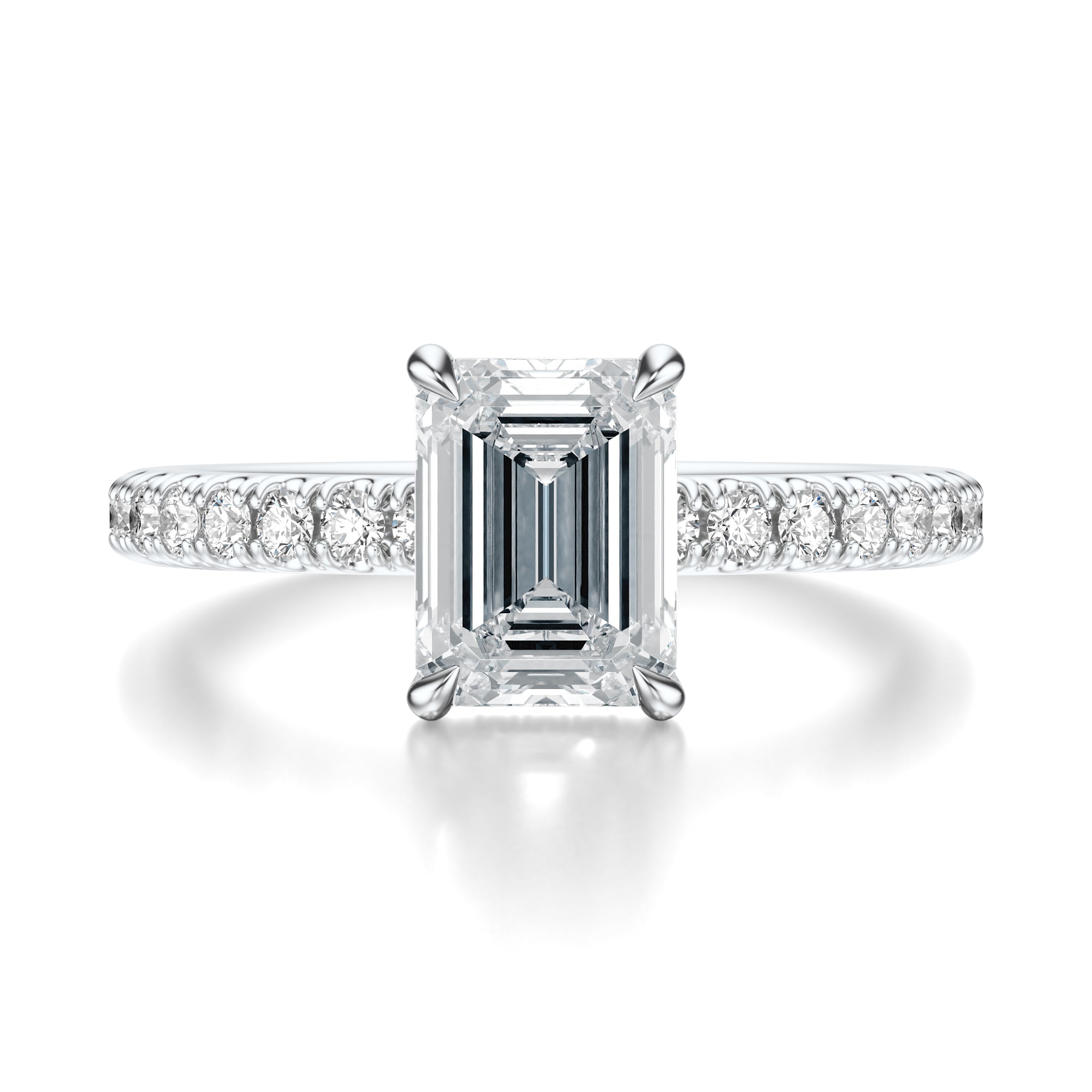 Signature Hidden Halo Emerald Engagement Ring - White Gold Pavé Band - Front View