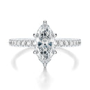 Signature Hidden Halo Marquise Engagement Ring - White Gold Pavé Band - Front View