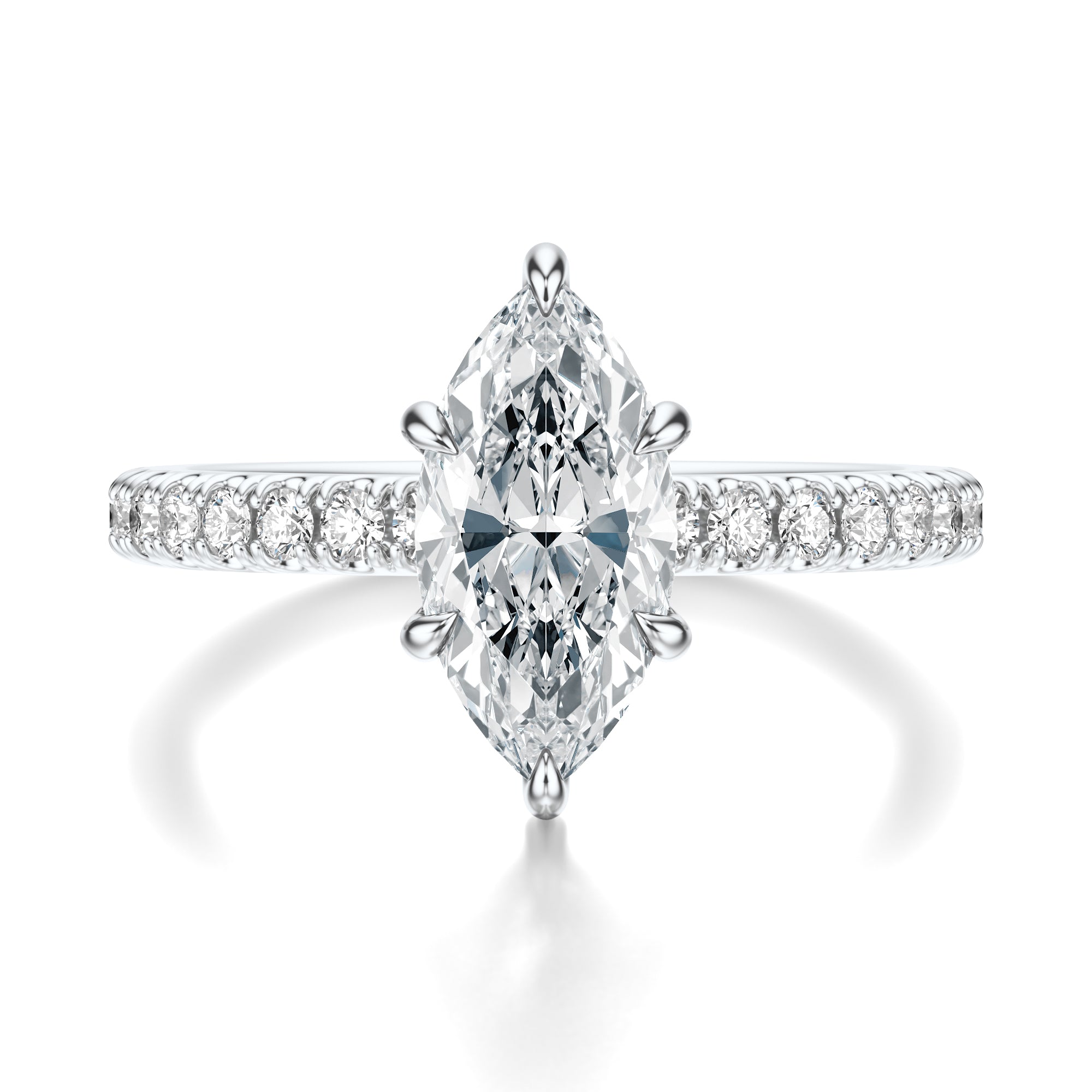 Signature Hidden Halo Marquise Engagement Ring - White Gold Pavé Band - Front View