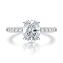 Signature Hidden Halo Oval Engagement Ring - White Gold Pavé Band - Front View