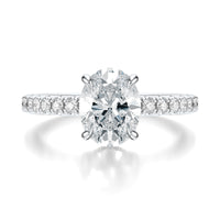 Signature Hidden Halo Oval Engagement Ring - White Gold Pavé Band - Front View