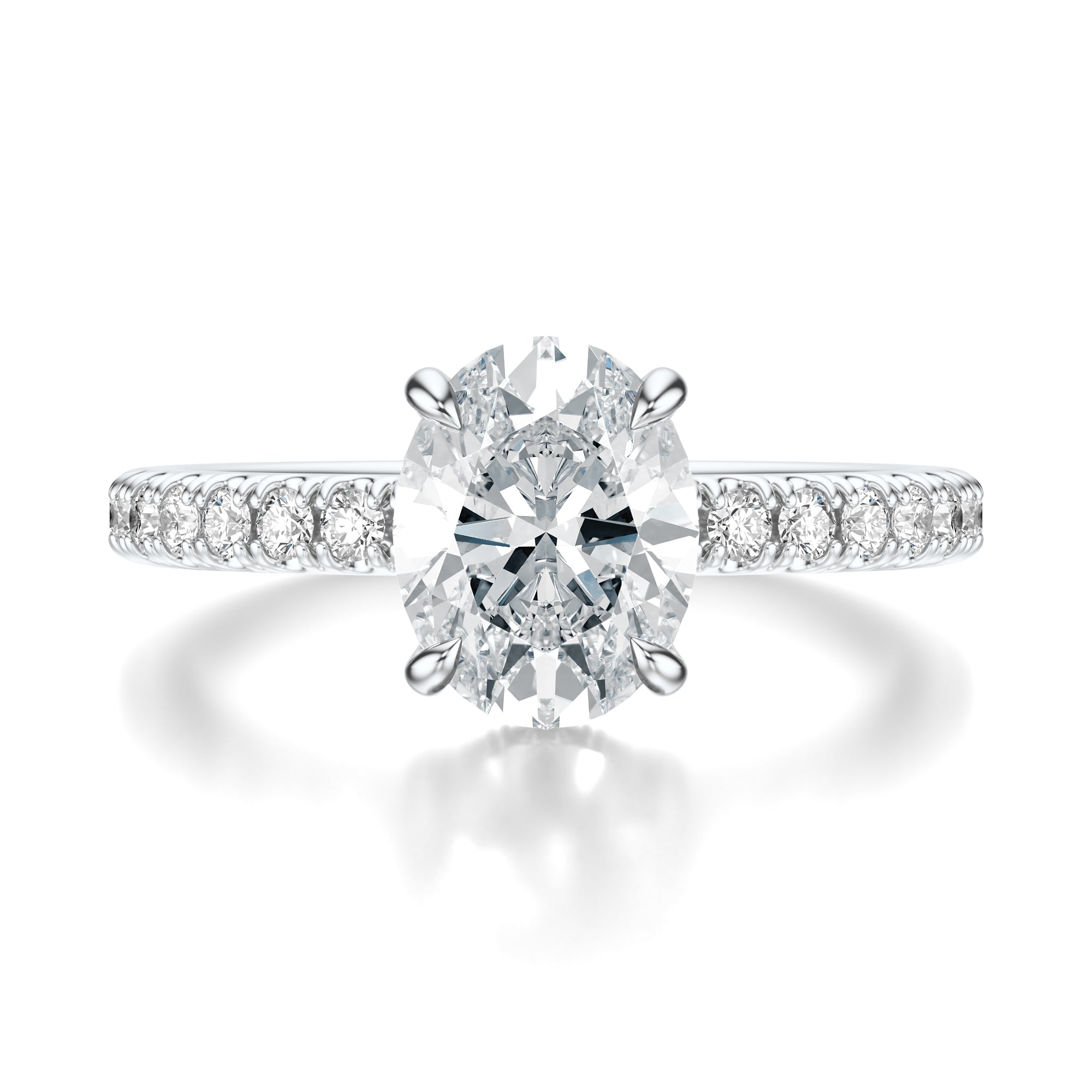 Signature Hidden Halo Oval Engagement Ring - White Gold Pavé Band - Front View