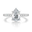 Signature Hidden Halo Pear Engagement Ring - White Gold Pavé Band - Front View