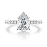 Signature Hidden Halo Pear Engagement Ring - White Gold Pavé Band - Front View