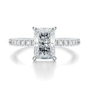 Signature Hidden Halo Radiant Engagement Ring - White Gold Pavé Band - Front View