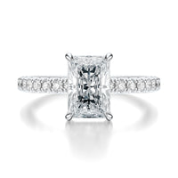 Signature Hidden Halo Radiant Engagement Ring - White Gold Pavé Band - Front View