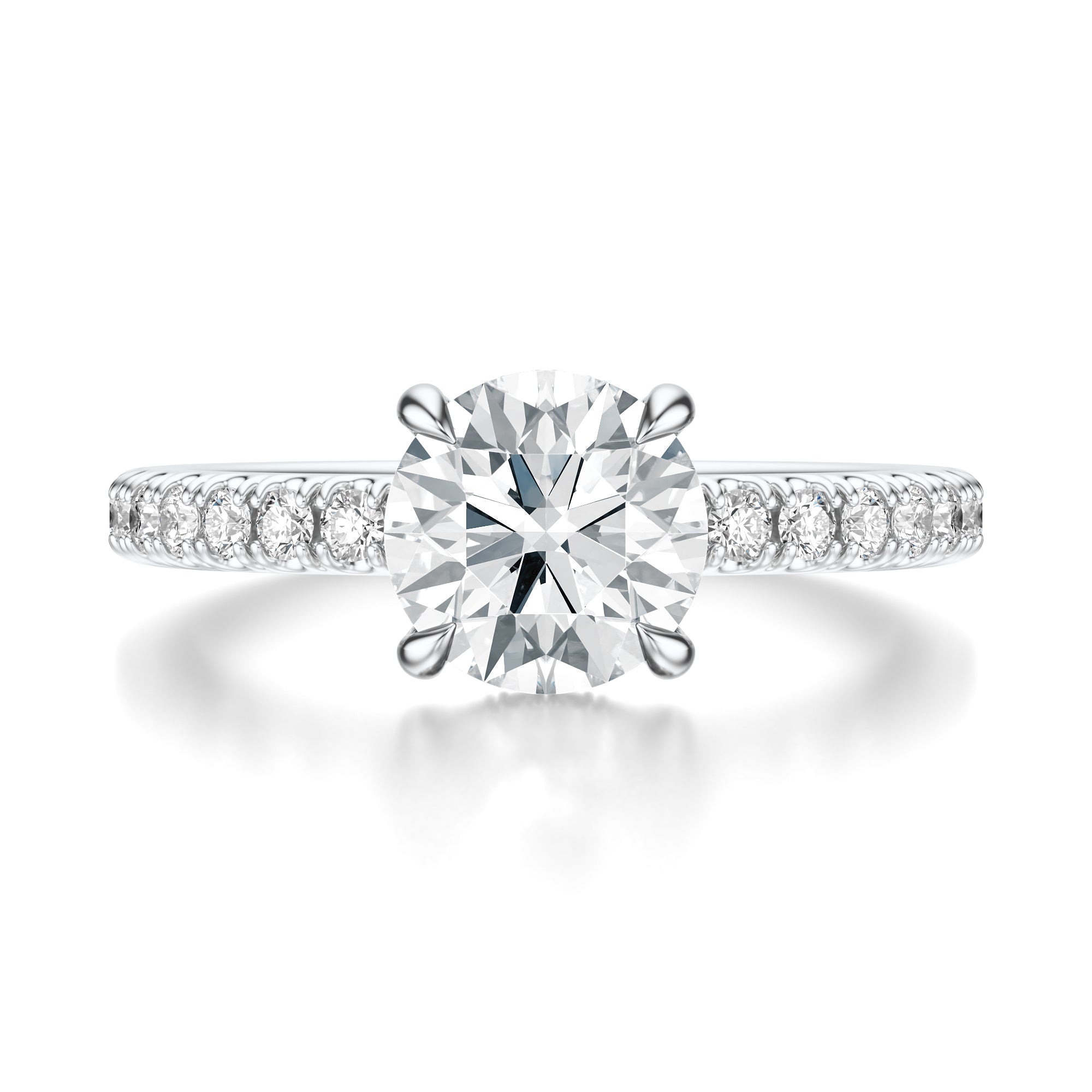 Signature Hidden Halo Round Engagement Ring - White Gold Pavé Band - Front View