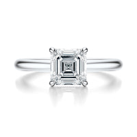 Signature Hidden Halo Asscher Engagement Ring - White Gold Polished Band - Front View