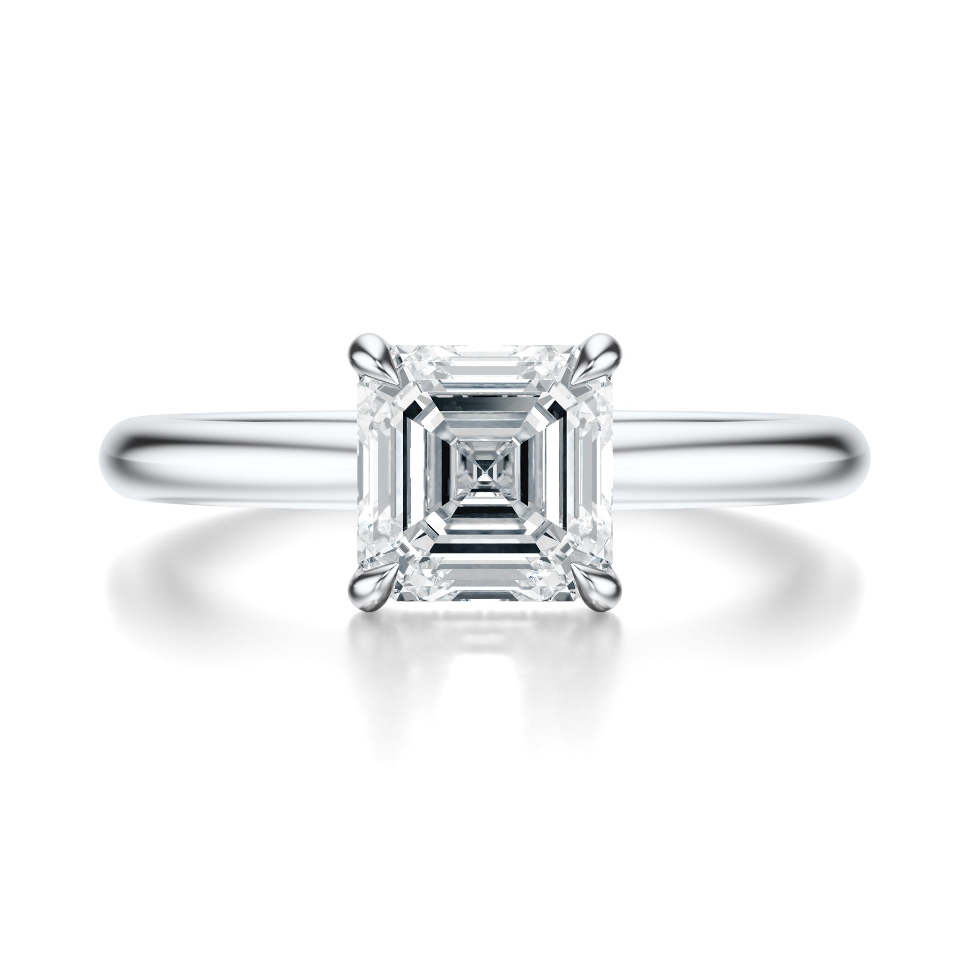 Signature Hidden Halo Asscher Engagement Ring - White Gold Polished Band - Front View