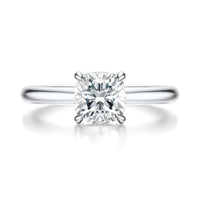Signature Hidden Halo Cushion Engagement Ring - White Gold Polished Band - Front View