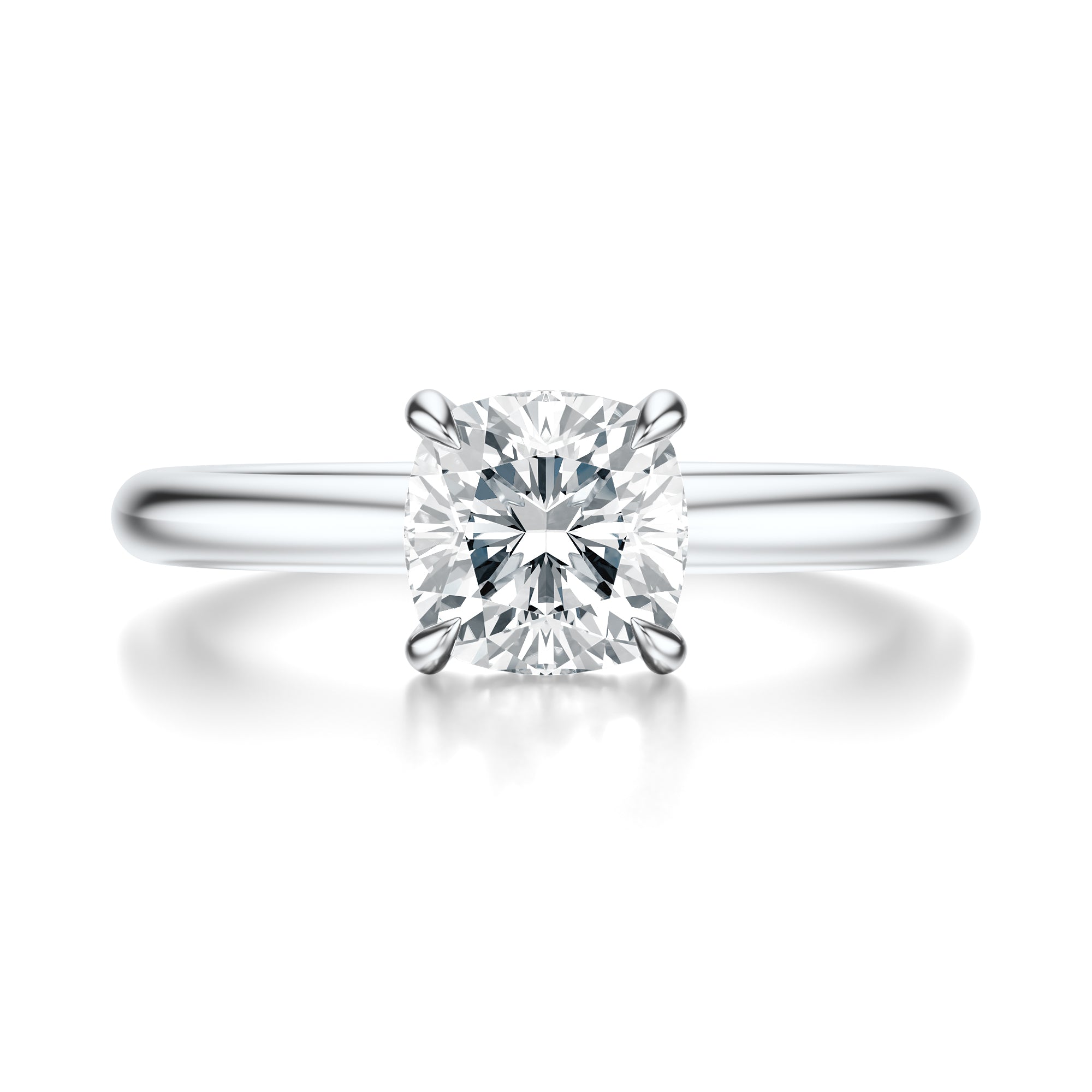 Signature Hidden Halo Cushion Engagement Ring - White Gold Polished Band - Front View