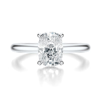 Signature Hidden Halo Elongated Cushion Engagement Ring - White Gold Polished Band - Front View
