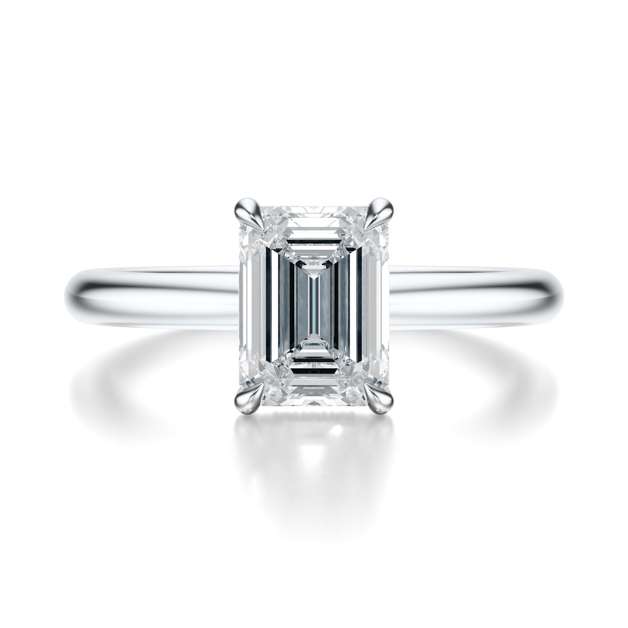 Signature Hidden Halo Emerald Engagement Ring - White Gold Polished Band - Front View