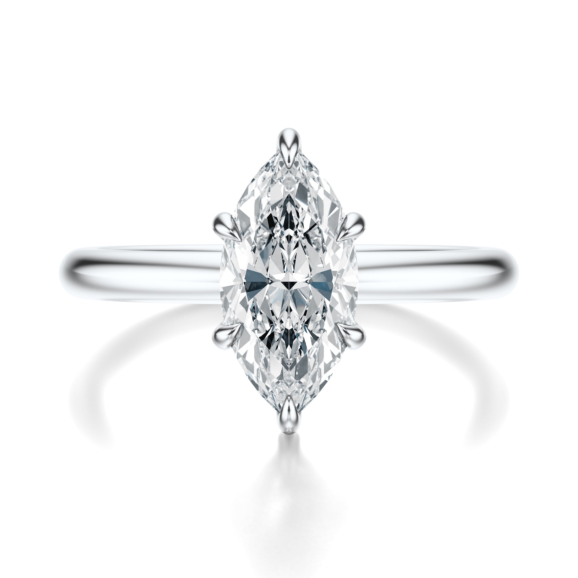 Signature Hidden Halo Marquise Engagement Ring - White Gold Polished Band - Front View
