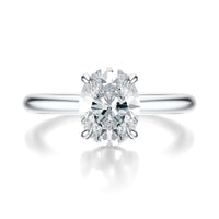 Signature Hidden Halo Oval Engagement Ring - White Gold Polished Band - Front View