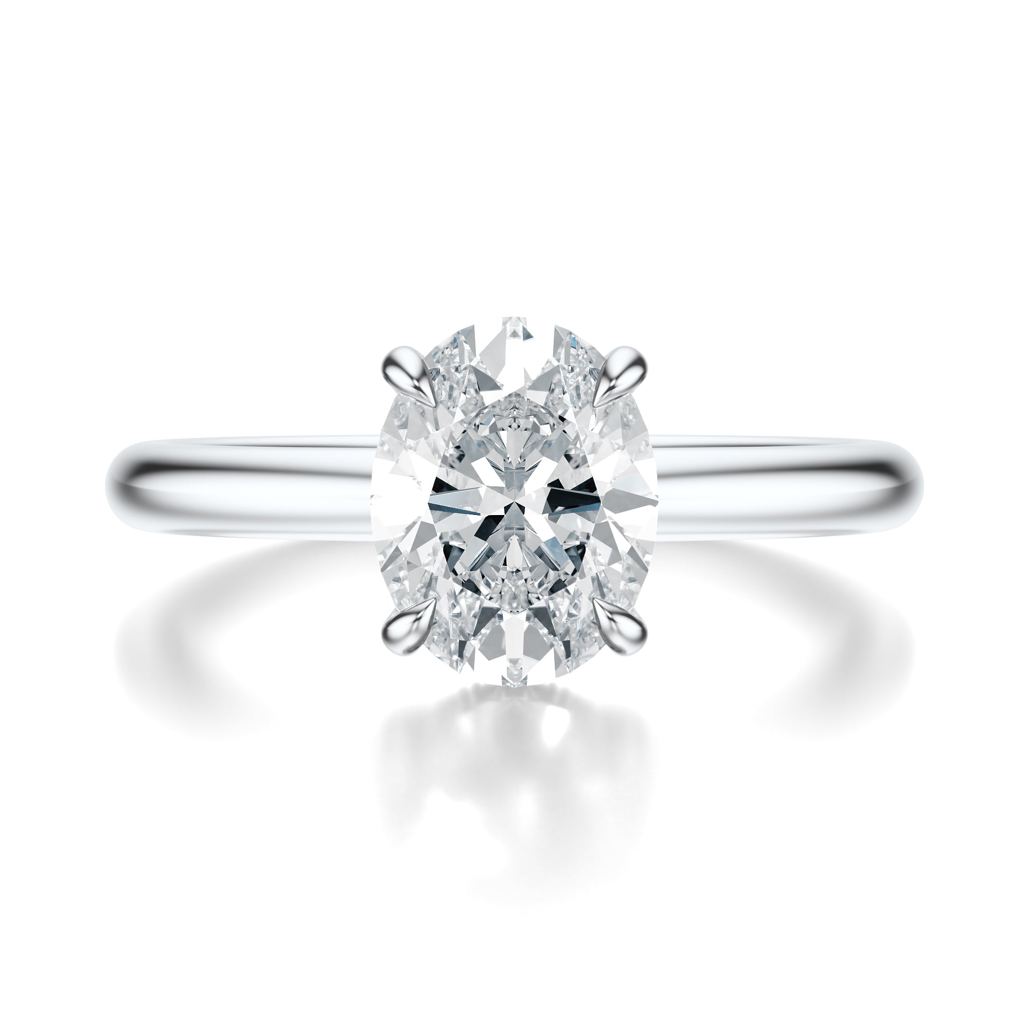 Signature Hidden Halo Oval Engagement Ring - White Gold Polished Band - Front View
