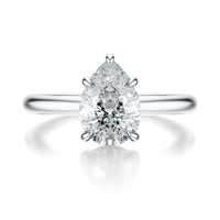 Signature Hidden Halo Pear Engagement Ring - White Gold Polished Band - Front View