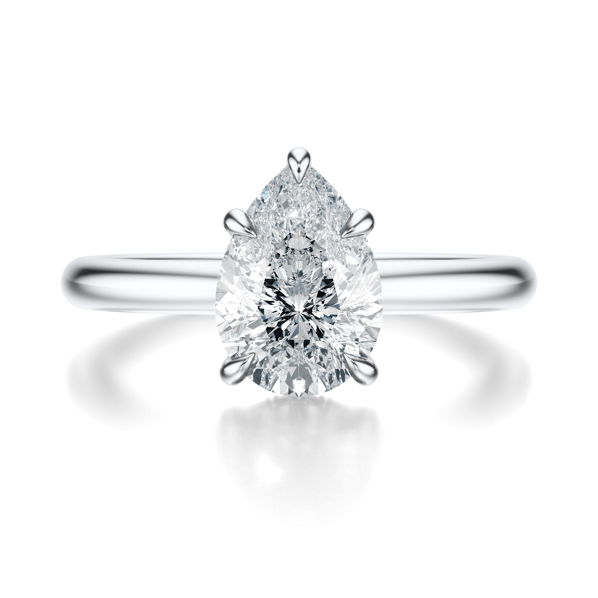 Signature Hidden Halo Pear Engagement Ring - White Gold Polished Band - Front View