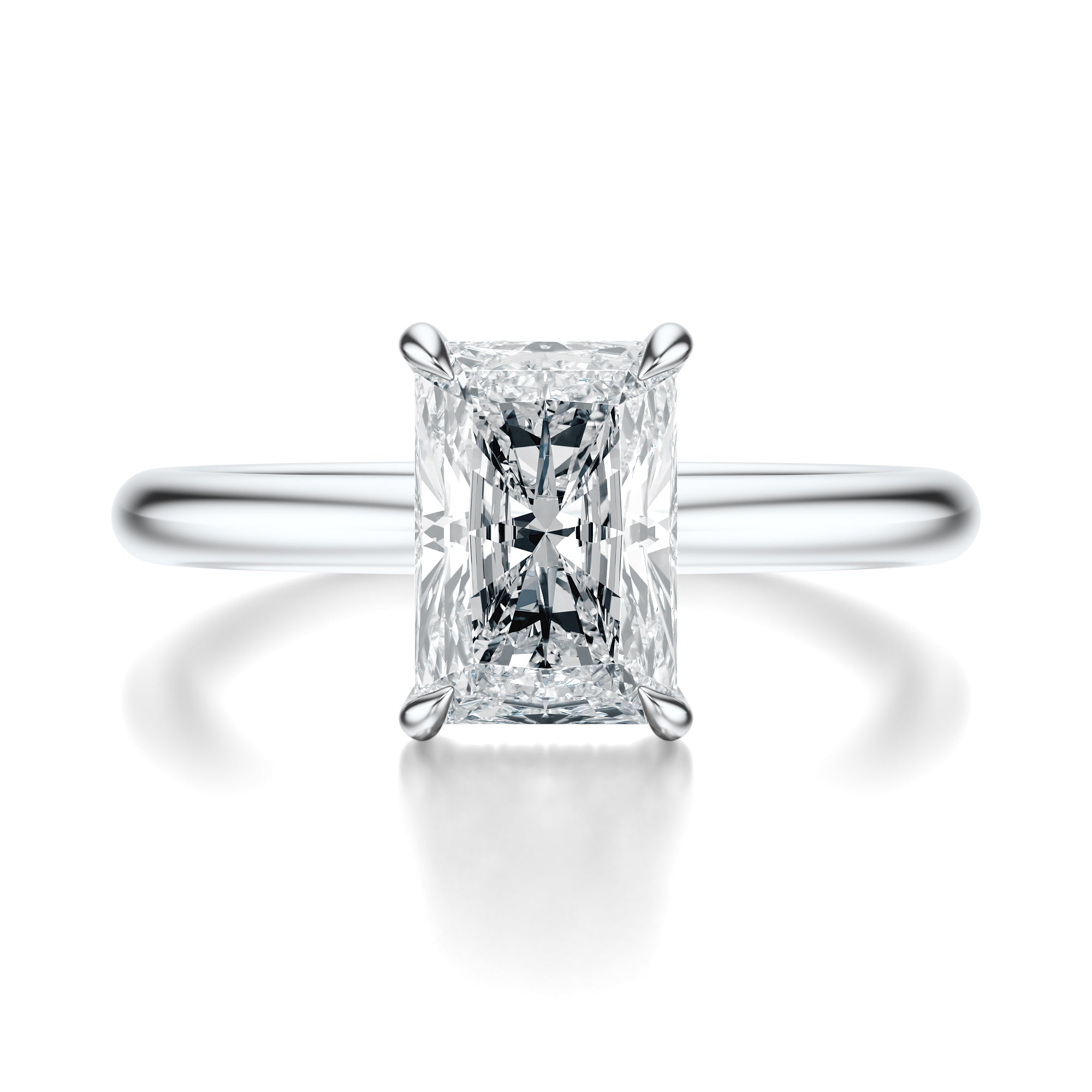 Signature Hidden Halo Radiant Engagement Ring - White Gold Polished Band - Front View