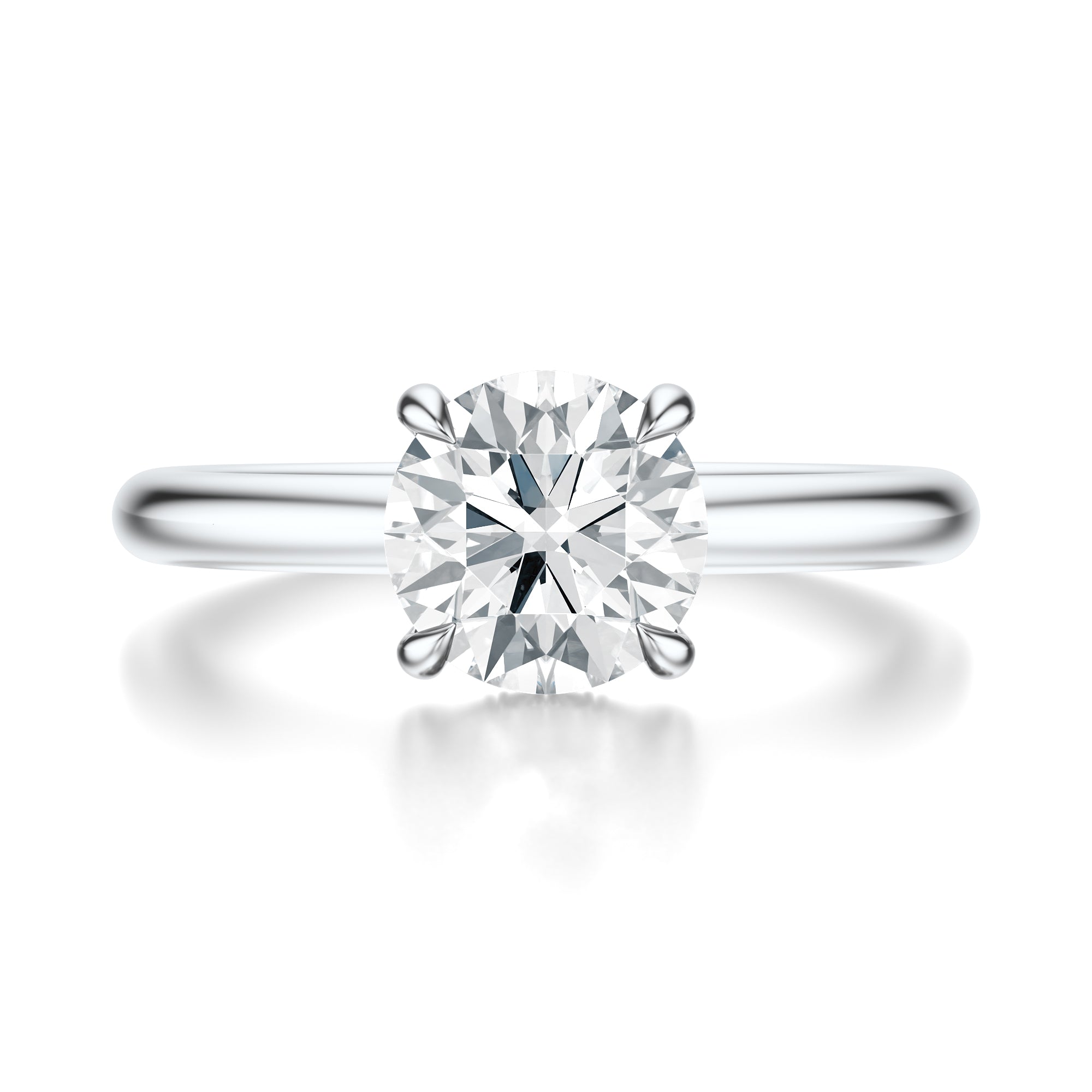 Signature Hidden Halo Round Engagement Ring - White Gold Polished Band - Front View