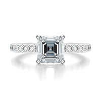 Signature Solitaire Asscher Engagement Ring - White Gold Pavé Band - Front View