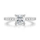 Signature Solitaire Cushion Engagement Ring - White Gold Pavé Band - Front View