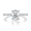 Signature Solitaire Elongated Cushion Engagement Ring - White Gold Pavé Band - Front View