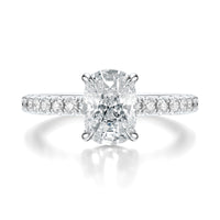 Signature Solitaire Elongated Cushion Engagement Ring - White Gold Pavé Band - Front View