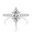 Signature Solitaire Marquise Engagement Ring - White Gold Pavé Band - Front View