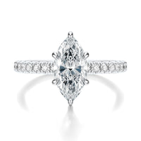Signature Solitaire Marquise Engagement Ring - White Gold Pavé Band - Front View