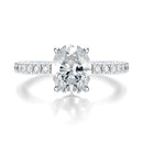 Signature Solitaire Oval Engagement Ring - White Gold Pavé Band - Front View
