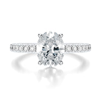 Signature Solitaire Oval Engagement Ring - White Gold Pavé Band - Front View