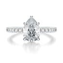 Signature Solitaire Pear Engagement Ring - White Gold Pavé Band - Front View