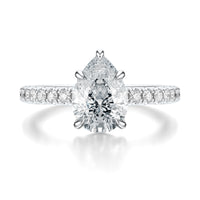 Signature Solitaire Pear Engagement Ring - White Gold Pavé Band - Front View